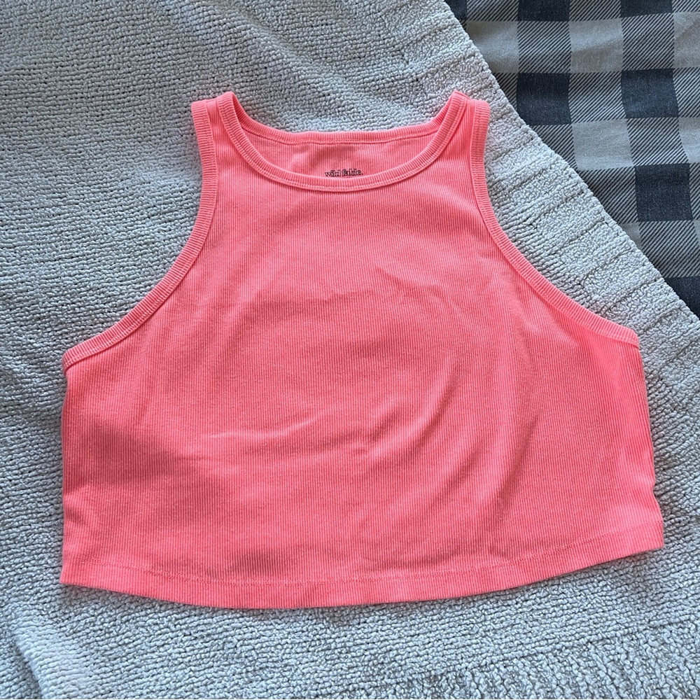 Wild Fable Pink Coral Ribbed Crop Tank Top 1X Plus Size Stretch